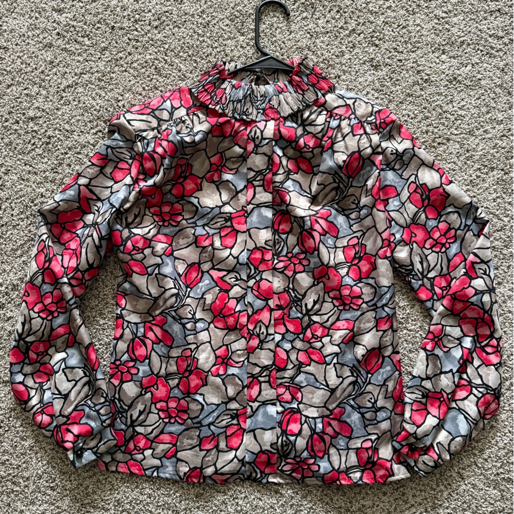 Women’s Floral Patterned Dress Blouse Pink and Gray Small/Med with Shoulder Pads